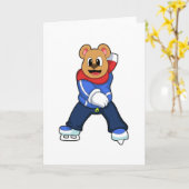 Beer bij ijsschaatsen met ijs-schaatsen kaart (Gele Bloem)