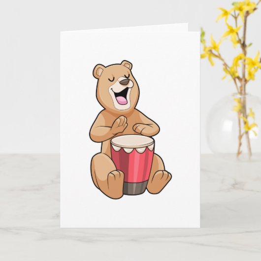 Beer bij muziek met trommel kaart (Gele Bloem)