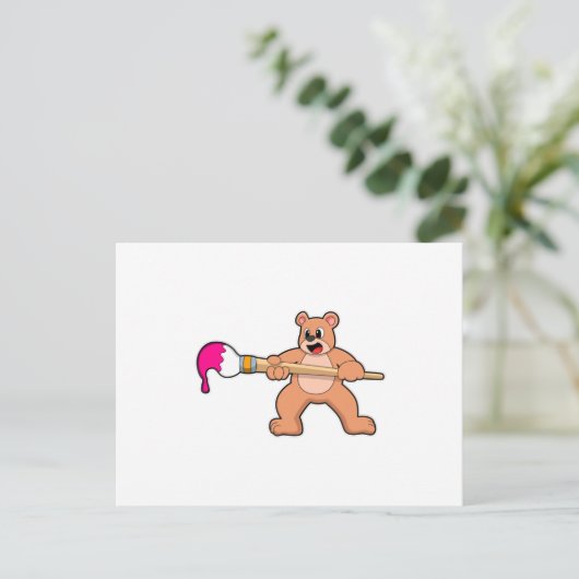 Beer bij verven met penseel en verf briefkaart (Staand voorkant)