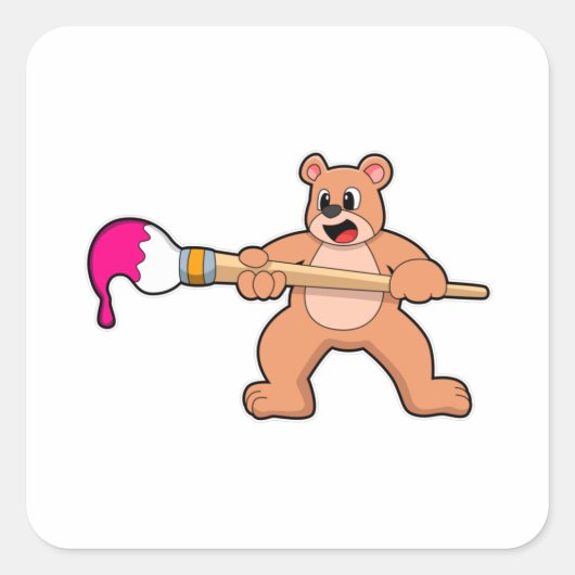 Beer bij verven met penseel en verf vierkante sticker (Voorkant)