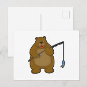 Beer bij vissen met hengel en vis briefkaart (Voorkant / Achterkant)