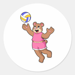 Beer bij volleybalsport ronde sticker