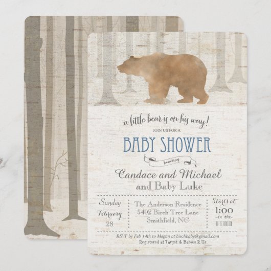 Beer Birch Baby shower Invitation Kaart (Voorkant / Achterkant)