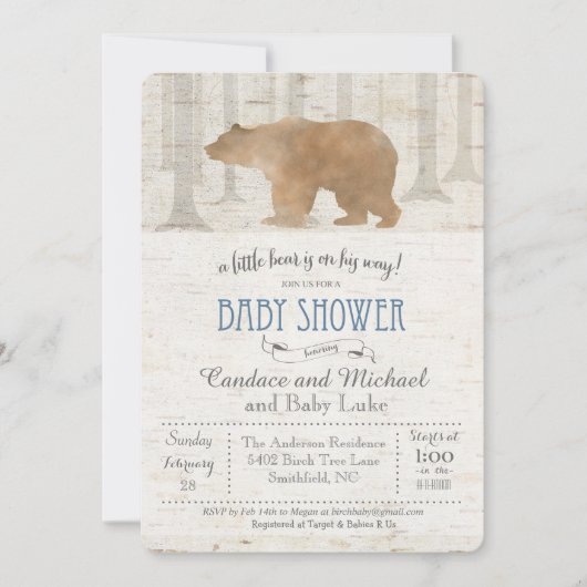 Beer Birch Baby shower Invitation Kaart (Voorkant)