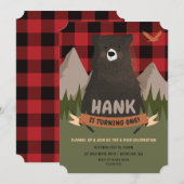 Beer Birthday Invitation, Lumberjack plaid nodig Kaart (Voorkant / Achterkant)