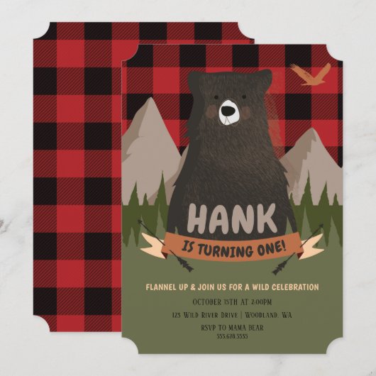 Beer Birthday Invitation, Lumberjack plaid nodig Kaart (Voorkant / Achterkant)