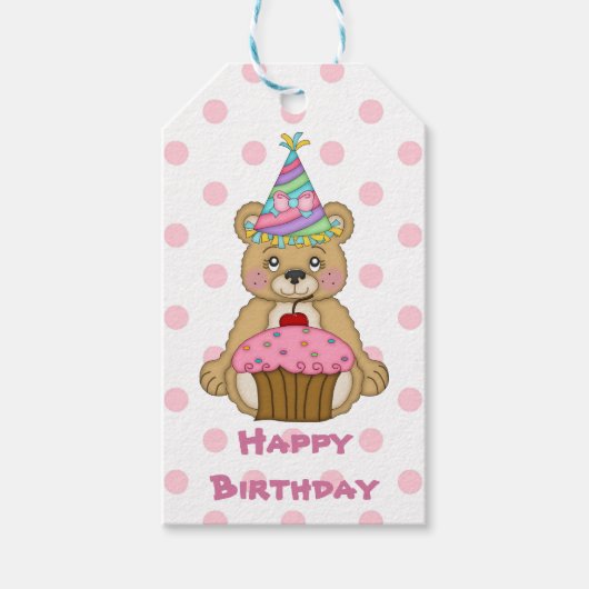 Beer Birthday Pink Polkadot Cadeaulabel (Voorkant)