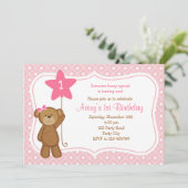 Beer Birthday Uitnodiging - Meisje 1ste verjaardag (Staand voorkant)