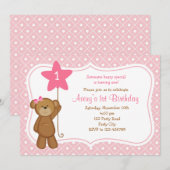 Beer Birthday Uitnodiging - Meisje 1ste verjaardag (Voorkant / Achterkant)