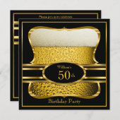 Beer Black Gold Birthday Party Invitation 2 Kaart (Voorkant / Achterkant)