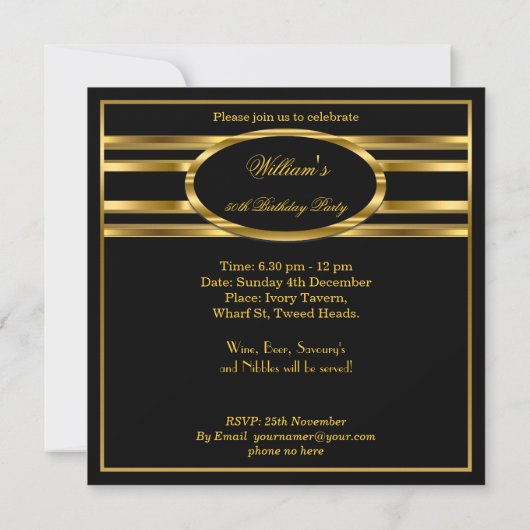 Beer Black Gold Birthday Party Invitation 2 Kaart (Achterkant)