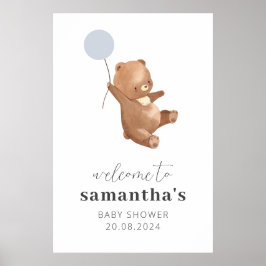 Beer Blauw ballon Baby shower Welkomstteken Poster