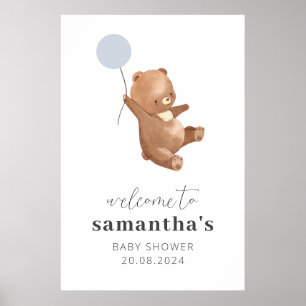 Beer Blauw ballon Baby shower Welkomstteken Poster