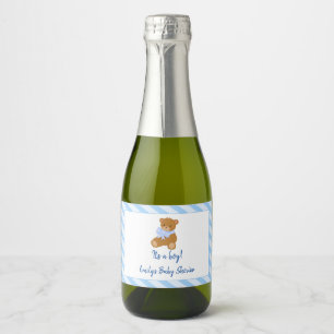 Beer blauw mini flesje label voor baby shower sparkling wijnetiket