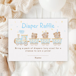 Beer Blauw Trein Baby shower Luier Raffle Informatiekaartje
