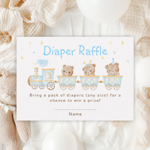 Beer Blauw Trein Baby shower Luier Raffle Informatiekaartje