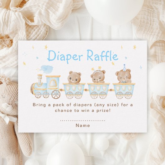 Beer Blauw Trein Baby shower Luier Raffle Informatiekaartje