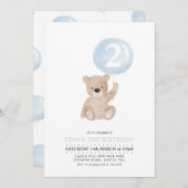 Beer Blauwe Ballon 2e verjaardag Uitnodiging (Voorkant / Achterkant)