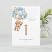 Beer Blauwe ballonnen Baby shower Tabel Nummer 5"  Aankondiging (Staand voorkant)