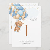 Beer Blauwe ballonnen Baby shower Tabel Nummer 5"  Aankondiging (Voorkant / Achterkant)