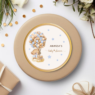 Beer Blauwe ballonnen en sterren babyboy shower Ronde Sticker