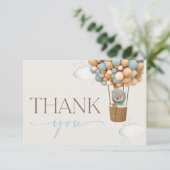 Beer, blauwe ballonnen, luchtballon, Baby shower Bedankkaart (Staand voorkant)