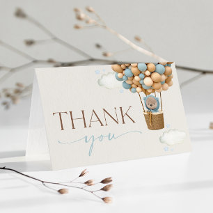 Beer, blauwe ballonnen, luchtballon, Baby shower Bedankkaart