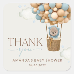 Beer, blauwe ballonnen, luchtballon, Baby shower Vierkante Sticker