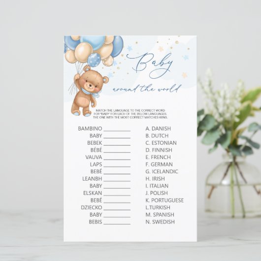 Beer Blauwe Ballons Baby rond het World Game (Staand voorkant)