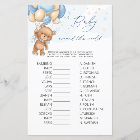 Beer Blauwe Ballons Baby rond het World Game (Voorkant)