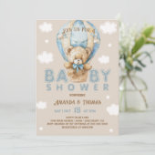 Beer Blauwe Hete Luchtballon Jongen  Baby shower Kaart (Staand voorkant)