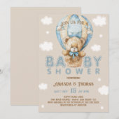 Beer Blauwe Hete Luchtballon Jongen  Baby shower Kaart (Voorkant / Achterkant)