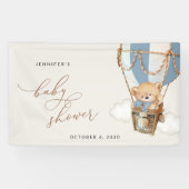 Beer, Blauwe heteluchtballon, Baby shower Welkom Spandoek (Horizontaal)