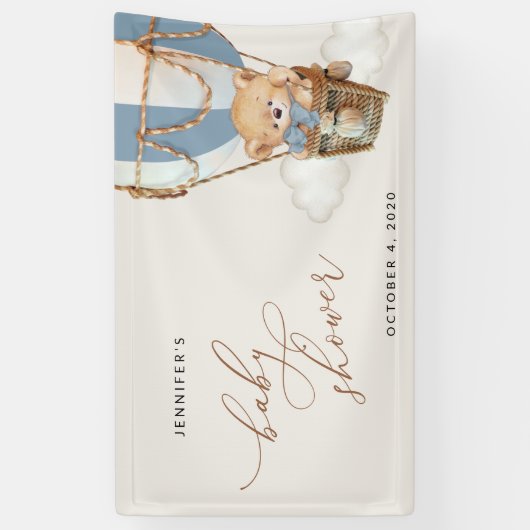 Beer, Blauwe heteluchtballon, Baby shower Welkom Spandoek (Verticaal)