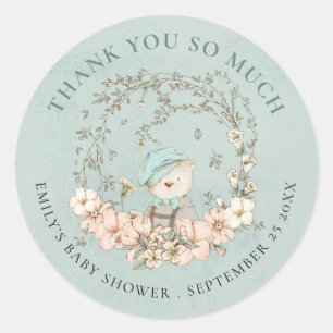 Beer Bloemen Dank u Groen Baby shower Ronde Sticker