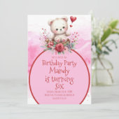 Beer Bloemen Waterverf Rood Verjaardag Kaart (Staand voorkant)