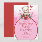 Beer Bloemen Waterverf Rood Verjaardag Kaart (Voorkant / Achterkant)