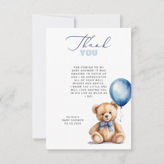 Beer Blue Balloon Baby shower Dank u kaart (Voorkant)