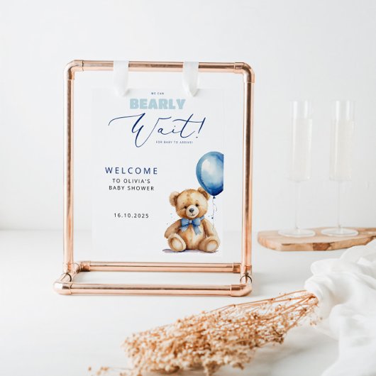 Beer Blue Balloon Boy Baby shower Welkom Poster