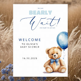 Beer Blue Balloon Boy Baby shower Welkom Poster