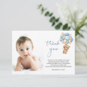 Beer Blue Balloons Baby foto Dank u kaart (Staand voorkant)