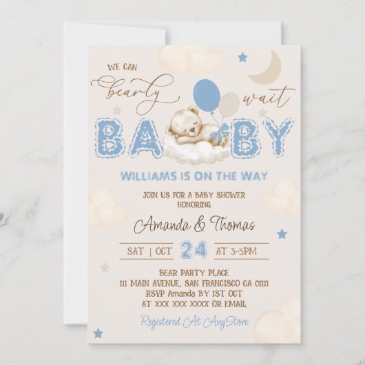 Beer Blue Bearly Wait Boy Baby shower Kaart (Voorkant)