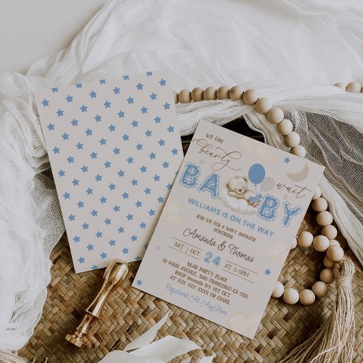 Beer Blue Bearly Wait Boy Baby shower Kaart