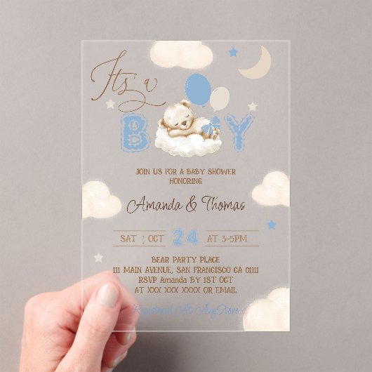 Beer Blue Boy Baby shower Acryl Uitnodigingen (Insitu (Draagbaar))