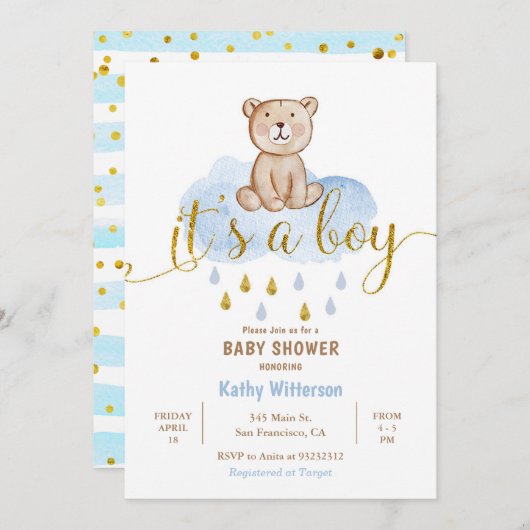 Beer Blue Cloud Baby shower Invitation Kaart (Voorkant / Achterkant)