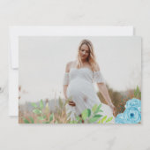 Beer Blue Floral Greenery Baby shower Foto Kaart (Achterkant)