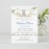 Beer Blue Floral Greenery Baptism Girl Invitation Kaart (Staand voorkant)