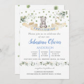 Beer Blue Floral Greenery Baptism Girl Invitation Kaart (Voorkant / Achterkant)