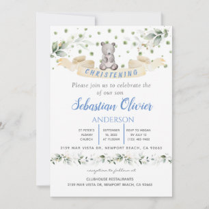 Beer Blue Floral Greenery Baptism Girl Invitation Kaart