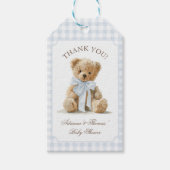 Beer Blue Gingham Jongens Baby Shower Bedankt Cadeaulabel (Voorkant)